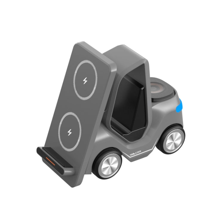 T20S 3-In-1 15W Small Forklift-Shaped Desktop Wireless Charger With LED Atmosphere Light Gray