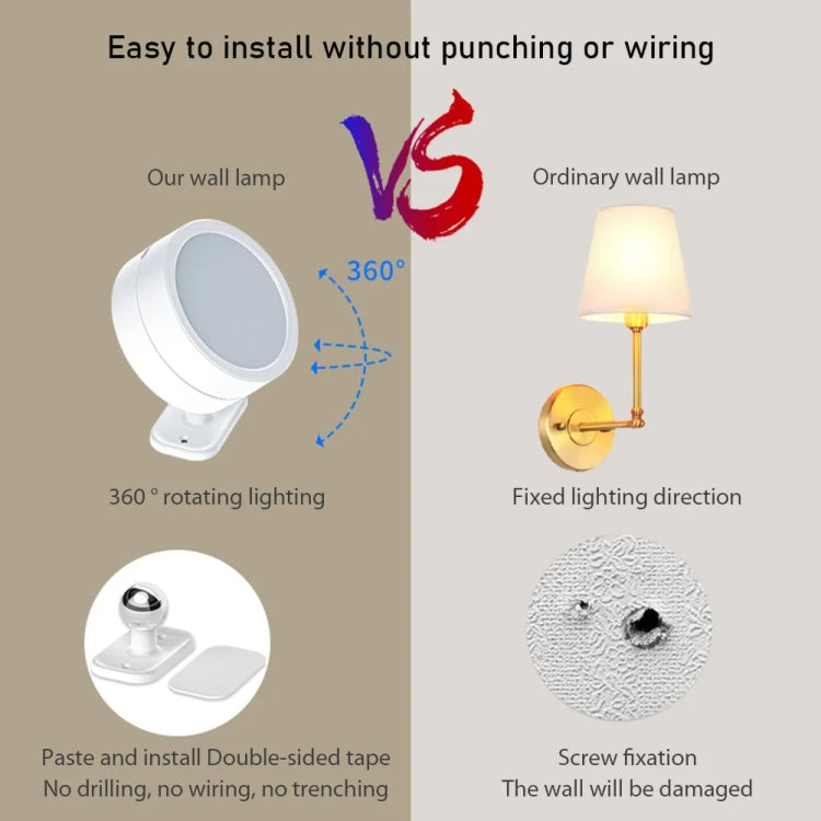 LED 360 Degree Rotating Lamp Magnetic Cabinet Spotlight Atmosphere Night Light, White, Black – Magnetic