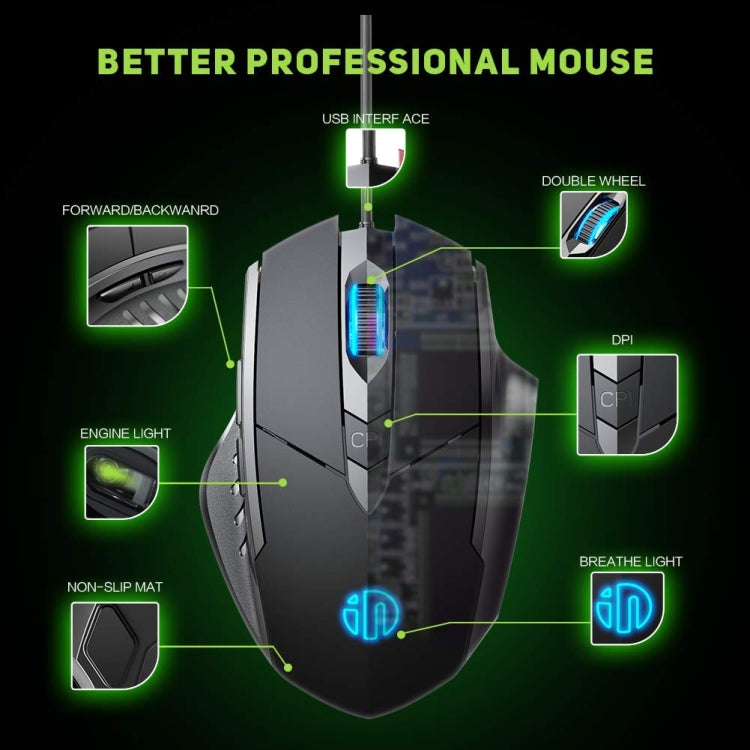 Inphic PW1H Wired Silent Illuminated Computer Gaming 6-Button Mouse – Wear-resistant, Non-slip