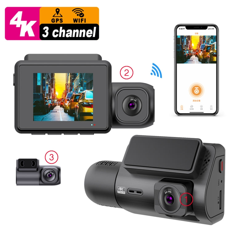 M700A 3 Channels Car Recorder 4K UHD Front+1080P Inside+2K Rear+GPS+WIFI Dash Cam, M700A – 4K