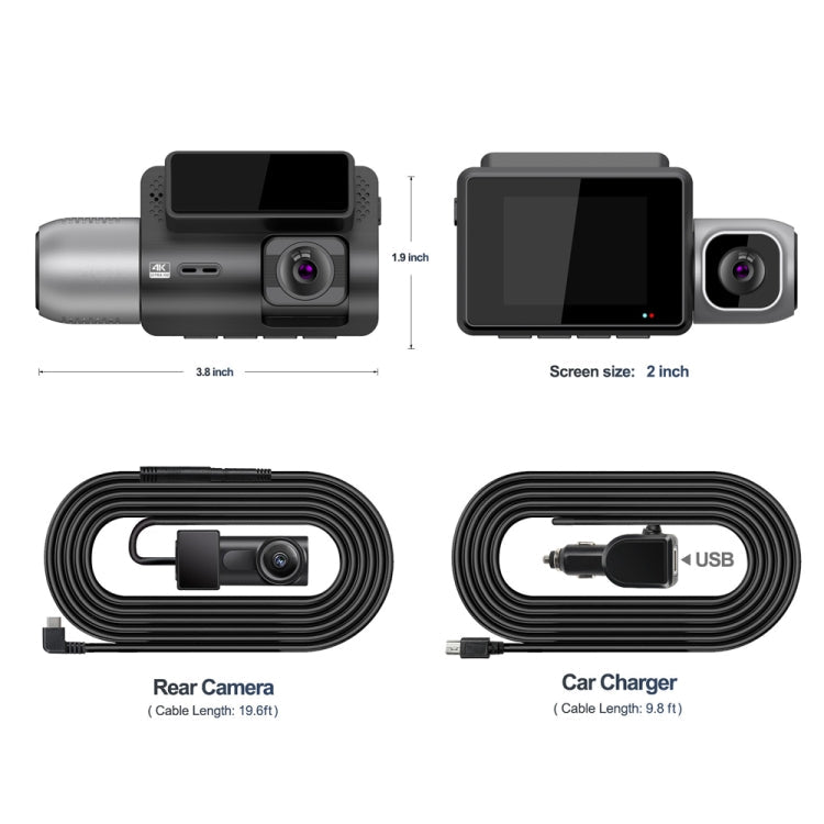 M700A 3 Channels Car Recorder 4K UHD Front+1080P Inside+2K Rear+GPS+WIFI Dash Cam, M700A – 4K