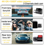 M700A 3 Channels Car Recorder 4K UHD Front+1080P Inside+2K Rear+GPS+WIFI Dash Cam, M700A – 4K