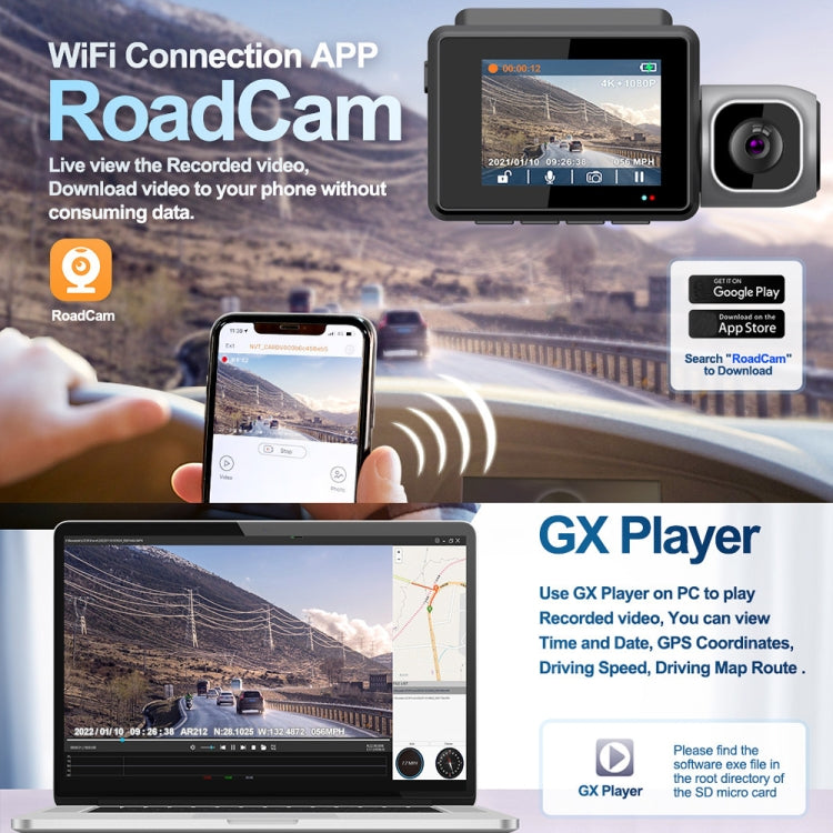 M700A 3 Channels Car Recorder 4K UHD Front+1080P Inside+2K Rear+GPS+WIFI Dash Cam, M700A – 4K