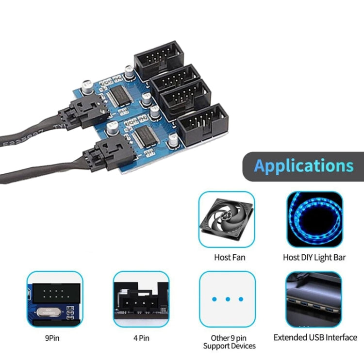 Motherboard 9Pin USB2.0 1 In 4 Extension Cable With Chip Support Multiple Interface For Shared Use, 1 In 4 – Durable Build, Easy to Use