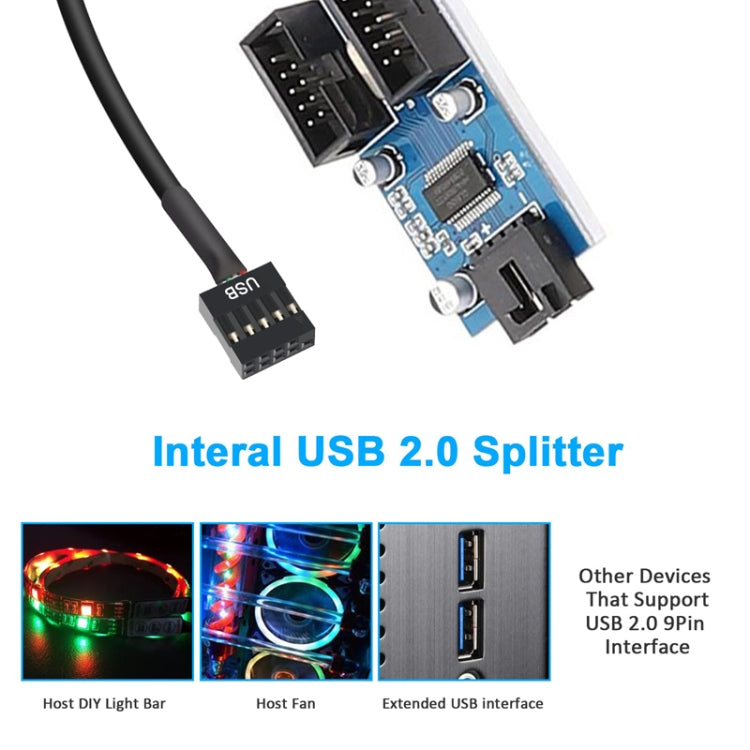 Motherboard 9Pin USB2.0 1 In 2 Extension Cable With Chip Support Multiple Interface For Shared Use, 1 In 2 – Durable Build, Easy to Use