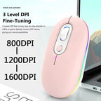 Rechargeable Illuminated Silent Wireless Mouse, 2.4G Pink, 2.4G Blue, 2.4G Green, 2.4G+Bluetooth Pink, 2.4G+Bluetooth Blue, 2.4G+Bluetooth Green – Bluetooth