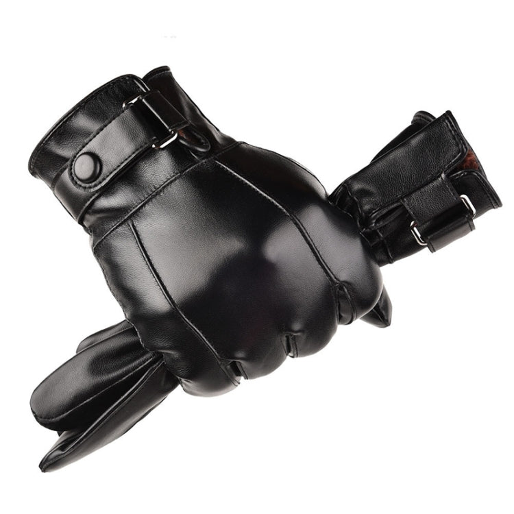 Fall Winter Men Leather Gloves PU Velvet Warm Riding Driving Touchscreen Gloves, Average Average Black