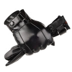 Fall Winter Men Leather Gloves PU Velvet Warm Riding Driving Touchscreen Gloves, Average Average Black