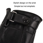 Fall Winter Men Leather Gloves PU Velvet Warm Riding Driving Touchscreen Gloves, Average