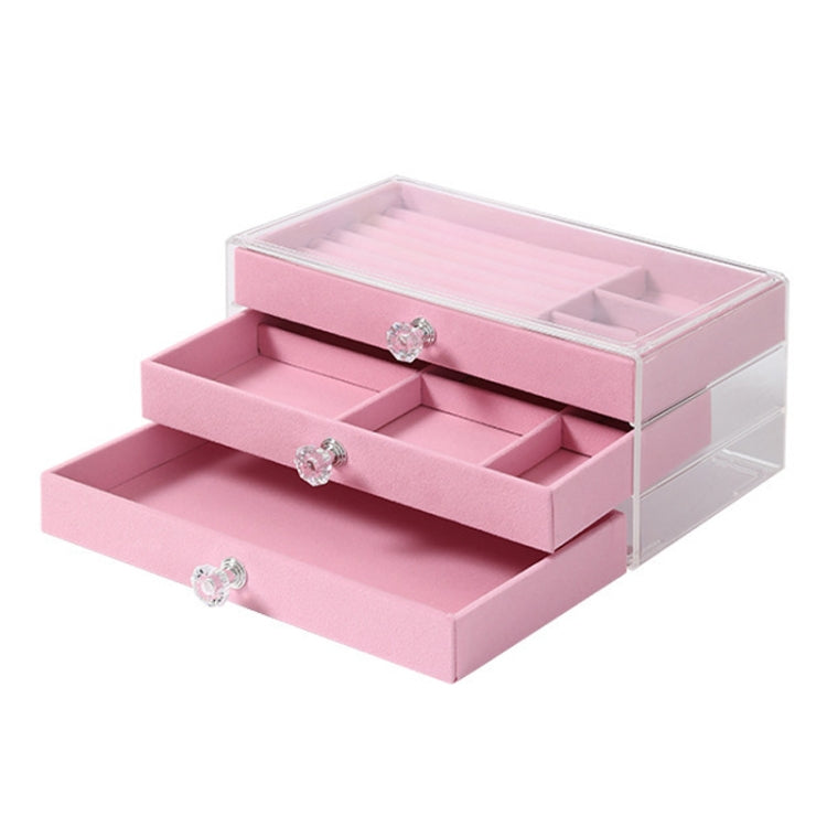 Three-Layer Velvet Dustproof Drawer Earrings Jewelry Storage Box – Durable Build, Easy to Use Pink