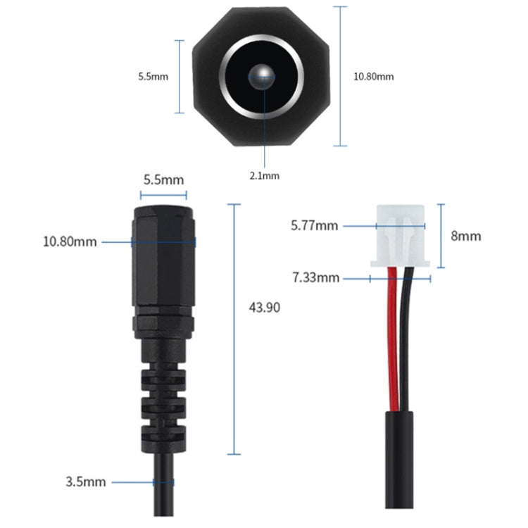 2pcs DC 5.5 X 2.1mm Female To XH2.54 Terminal Motherboard Connection Cable – Durable Build, Easy to Use