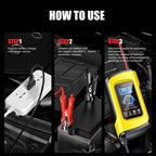 FOXSUR 12V8A SUV Car Motorcycle Intelligent Repair Type Lead-acid Battery Charger, EU Plug, US Plug, UK Plug – TPU