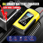 FOXSUR 12V8A SUV Car Motorcycle Intelligent Repair Type Lead-acid Battery Charger, EU Plug, US Plug, UK Plug – TPU