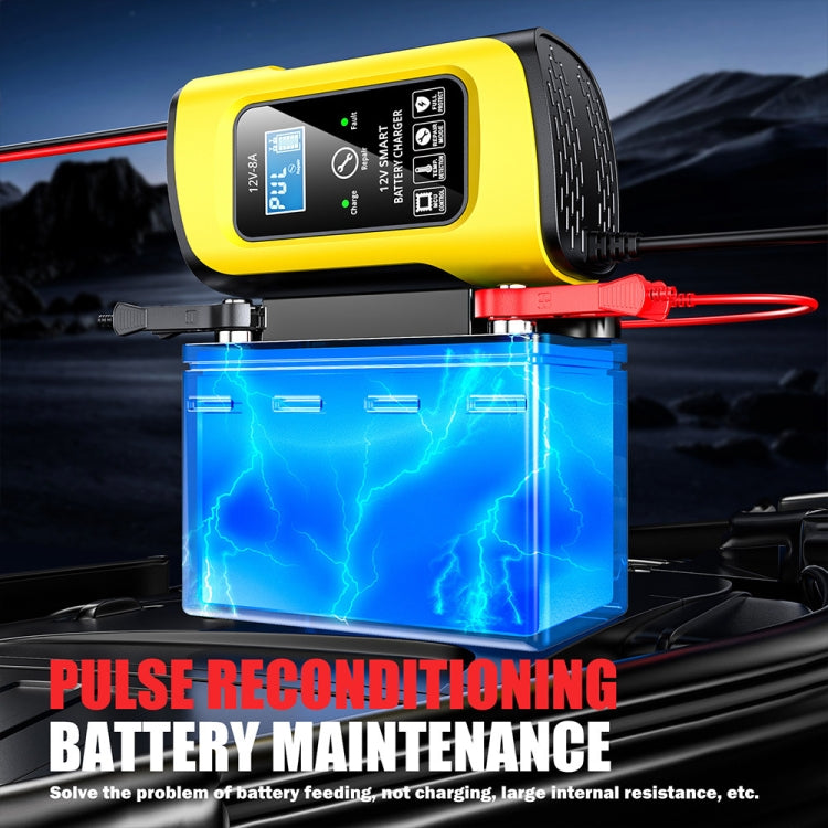 FOXSUR 12V8A SUV Car Motorcycle Intelligent Repair Type Lead-acid Battery Charger, EU Plug, US Plug, UK Plug – TPU