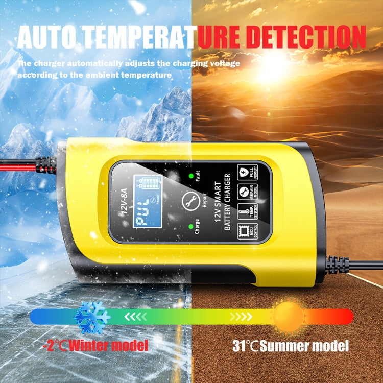 FOXSUR 12V8A SUV Car Motorcycle Intelligent Repair Type Lead-acid Battery Charger, EU Plug, US Plug, UK Plug – TPU