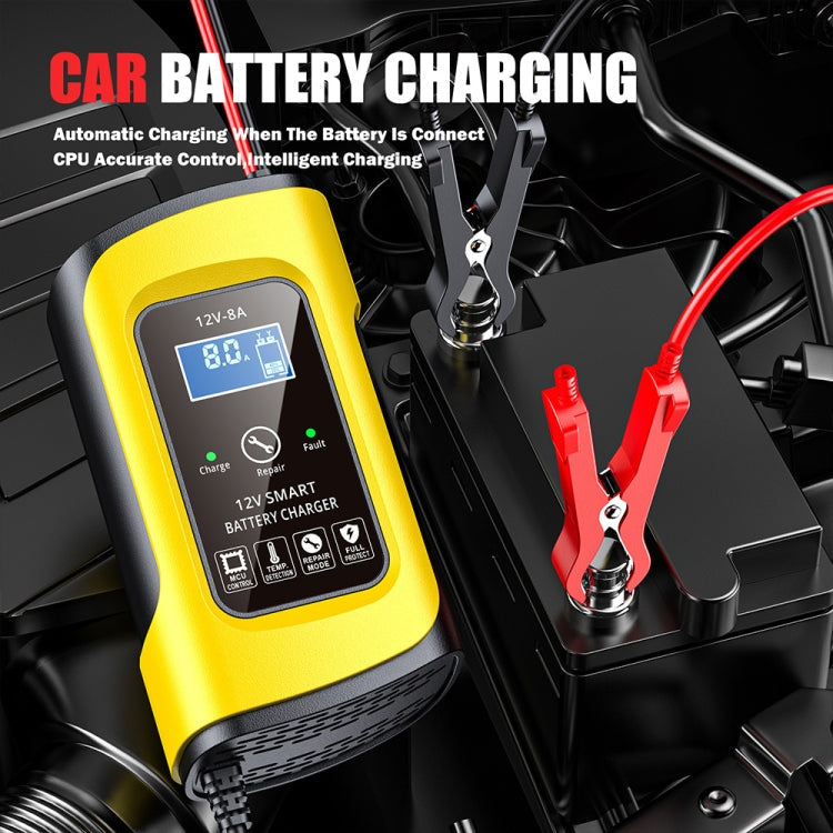 FOXSUR 12V8A SUV Car Motorcycle Intelligent Repair Type Lead-acid Battery Charger, EU Plug, US Plug, UK Plug – TPU