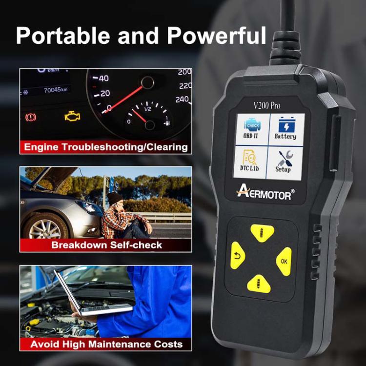 AERMOTOR V200PRO Car Troubleshooter Engine Inspection Scanner Readout Card ELM327 Battery Inspection Tool – Durable Build, Easy to Use