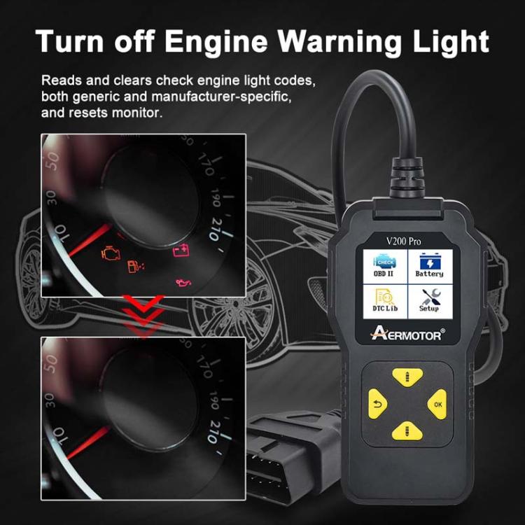 AERMOTOR V200PRO Car Troubleshooter Engine Inspection Scanner Readout Card ELM327 Battery Inspection Tool – Durable Build, Easy to Use