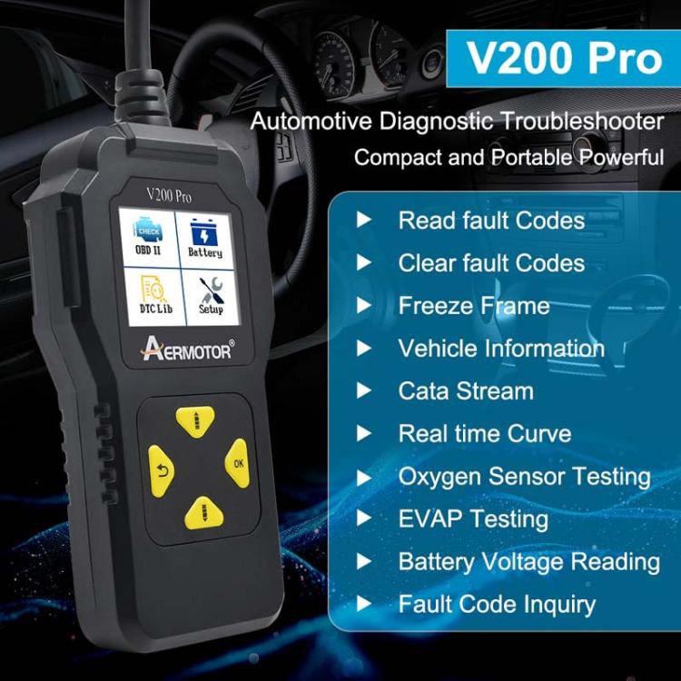 AERMOTOR V200PRO Car Troubleshooter Engine Inspection Scanner Readout Card ELM327 Battery Inspection Tool – Durable Build, Easy to Use
