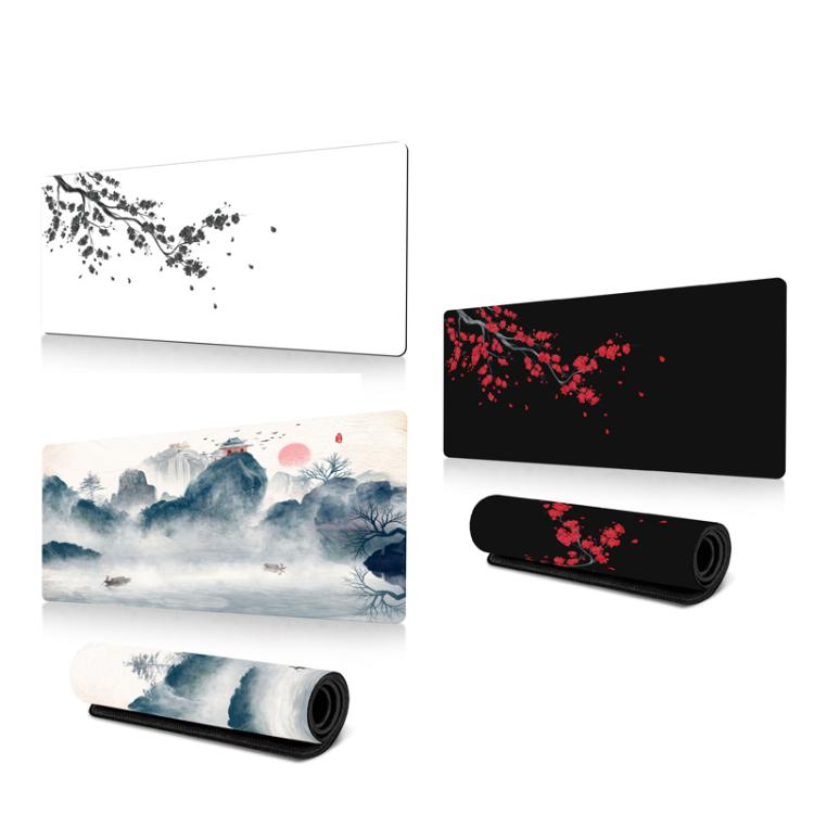 Ink Painting Cherry Blossom Rubber Non-Slip Mouse Pad Desk Mat, 300x600x2mm, 300x700x2mm, 300x800x2mm, 400x900x2mm – Non-slip