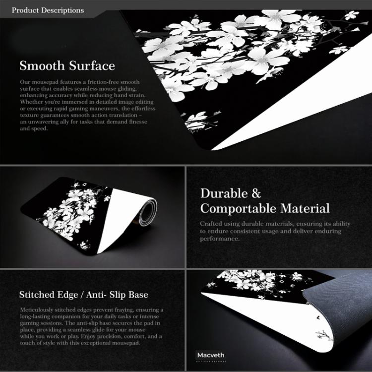 Ink Painting Cherry Blossom Rubber Non-Slip Mouse Pad Desk Mat, 300x600x2mm, 300x700x2mm, 300x800x2mm, 400x900x2mm – Non-slip