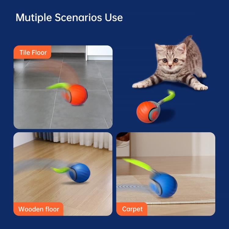 Smart Self Rolling Ball Interactive Cat Toys USB Rechargeable Cat Ball Two Speed Adjustment, TUTU Orange, TUTU Blue