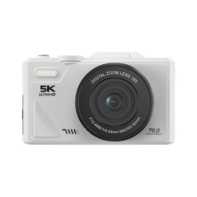 W1 5K HD Digital Camera 75MP 18X Digital Zoom WiFi Video Recorder With Flip Screen, W1 White, W1 Black – Lanyard, Flip, 4K W1 White White