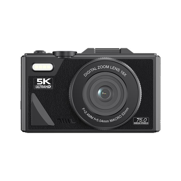 W1 5K HD Digital Camera 75MP 18X Digital Zoom WiFi Video Recorder With Flip Screen, W1 White, W1 Black – Lanyard, Flip, 4K W1 Black Black