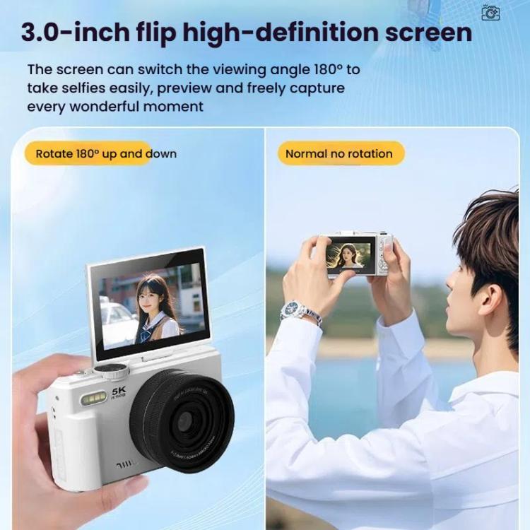 W1 5K HD Digital Camera 75MP 18X Digital Zoom WiFi Video Recorder With Flip Screen, W1 White, W1 Black – Lanyard, Flip, 4K