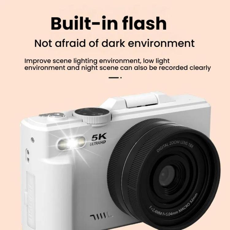 W1 5K HD Digital Camera 75MP 18X Digital Zoom WiFi Video Recorder With Flip Screen, W1 White, W1 Black – Lanyard, Flip, 4K
