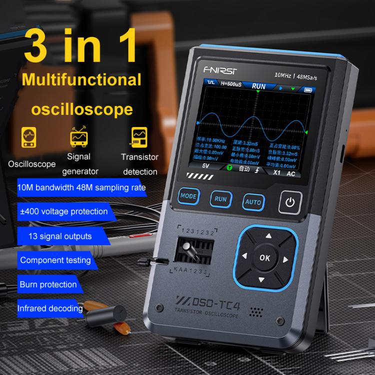 3 In 1 Oscilloscope Transistor Tester Signal Generator 10M Bandwidth Burn-In Proof, FNIRSI DSO-TC4 – TPU