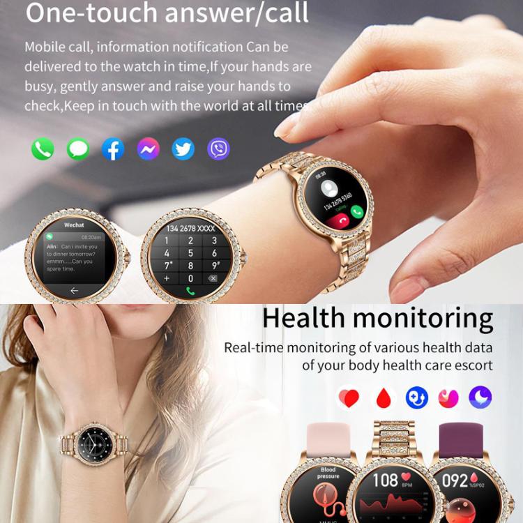 Bluetooth Calling AI Voice Assistant Life Waterproof Sports Smartwatch, Black Silicone Strap, Gold Pink Silicone Strap, Silver Gray Silicone Strap, Gold Rough Steel Strap+Pink Silicone Strap, Silver Rough Steel Strap+Gray Silicone Strap...