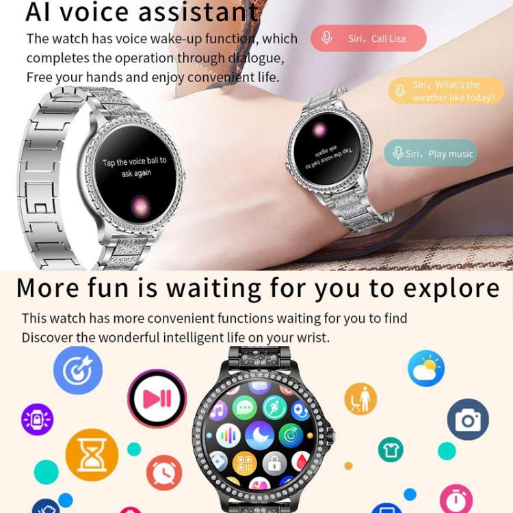 Bluetooth Calling AI Voice Assistant Life Waterproof Sports Smartwatch, Black Silicone Strap, Gold Pink Silicone Strap, Silver Gray Silicone Strap, Gold Rough Steel Strap+Pink Silicone Strap, Silver Rough Steel Strap+Gray Silicone Strap...