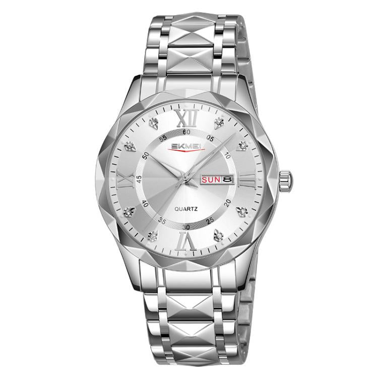 Business Casual Watches Diamond Case Luminous Waterproof Quartz Watch,... Men Silver Case Silver Dial