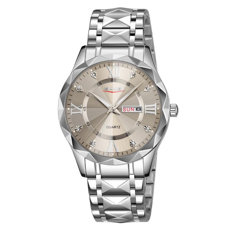 Business Casual Watches Diamond Case Luminous Waterproof Quartz Watch,... Men Silver Case Gray Dial