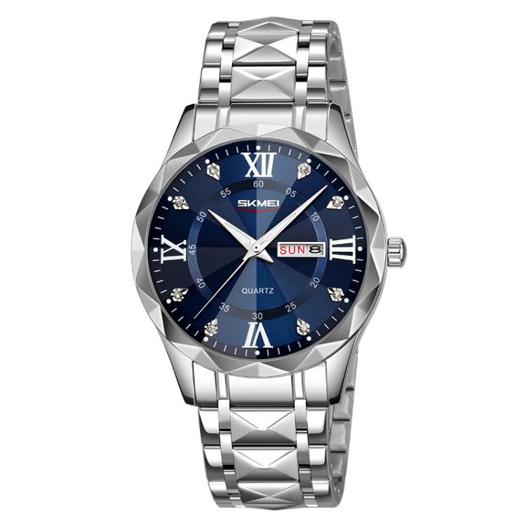Business Casual Watches Diamond Case Luminous Waterproof Quartz Watch,... Men Silver Case Blue Dial