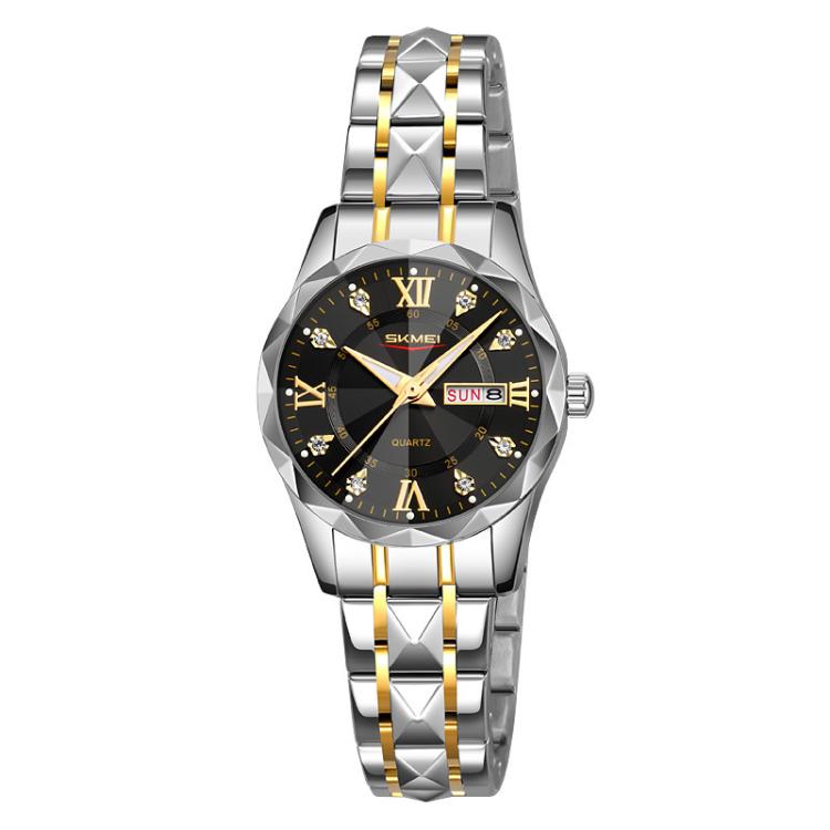 Business Casual Watches Diamond Case Luminous Waterproof Quartz Watch,... Women Silver Gold Strap Black Dial