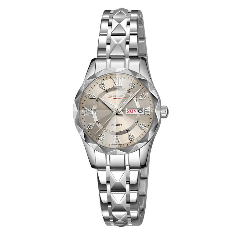 Business Casual Watches Diamond Case Luminous Waterproof Quartz Watch,... Women Silver Case Gray Dial