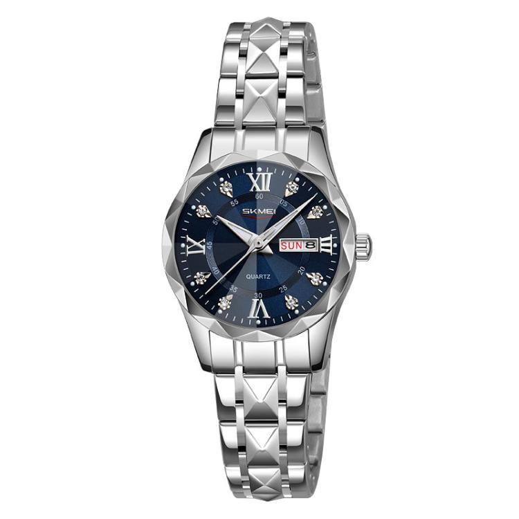 Business Casual Watches Diamond Case Luminous Waterproof Quartz Watch,... Women Silver Case Blue Dial