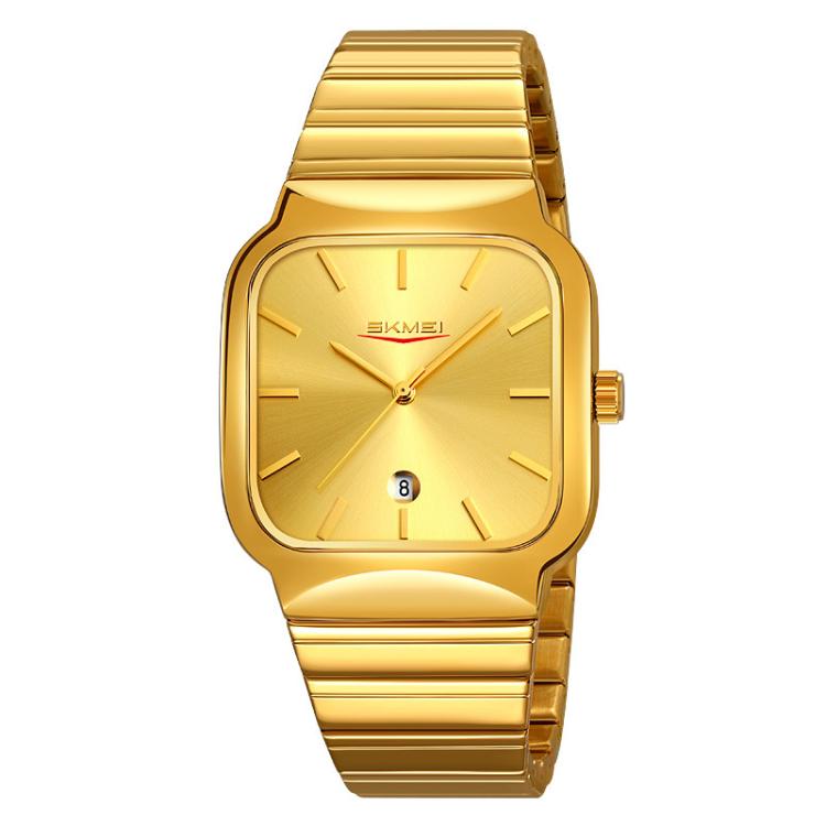 Case – 9361 Steel Strap Textured Dial Watch Business Casual Square Quartz... Gold Case Gold Dial
