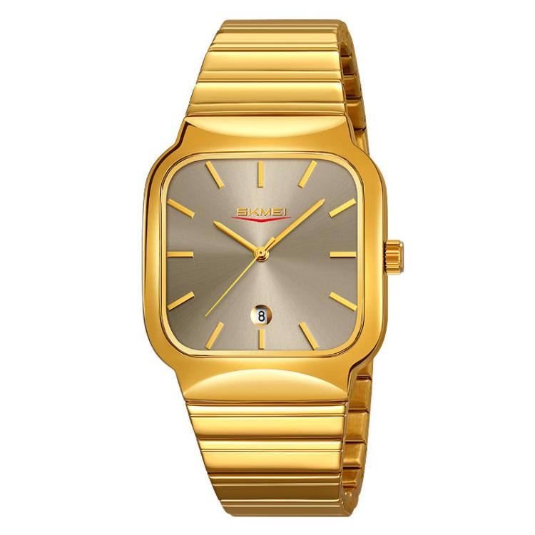 Case – 9361 Steel Strap Textured Dial Watch Business Casual Square Quartz... Gold Case Gray Dial