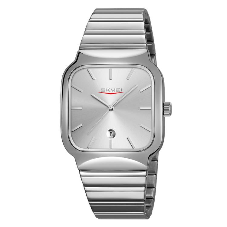 Case – 9361 Steel Strap Textured Dial Watch Business Casual Square Quartz... Silver Case Silver Dial