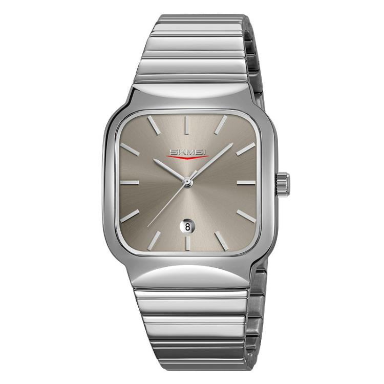 Case – 9361 Steel Strap Textured Dial Watch Business Casual Square Quartz... Silver Case Gray Dial