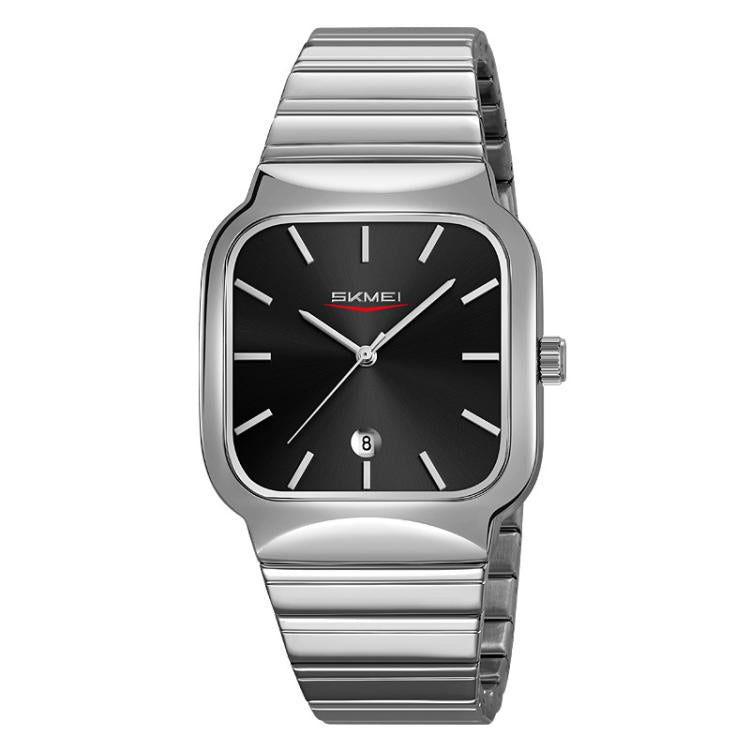 Case – 9361 Steel Strap Textured Dial Watch Business Casual Square Quartz... Silver Case Black Dial