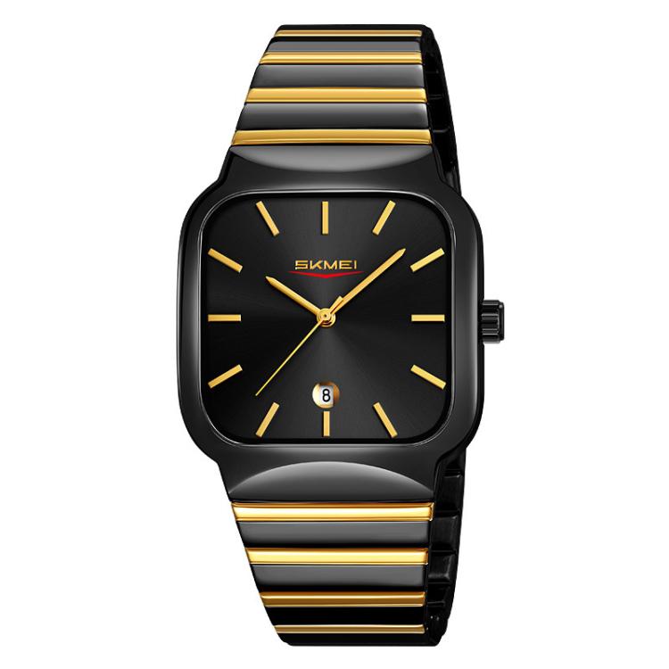 Case – 9361 Steel Strap Textured Dial Watch Business Casual Square Quartz... Black Gold Case Black Dial