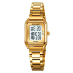 2493 Small Women Electronic Watch Square Steel Strap Watch, Gold Case... Gold Case White