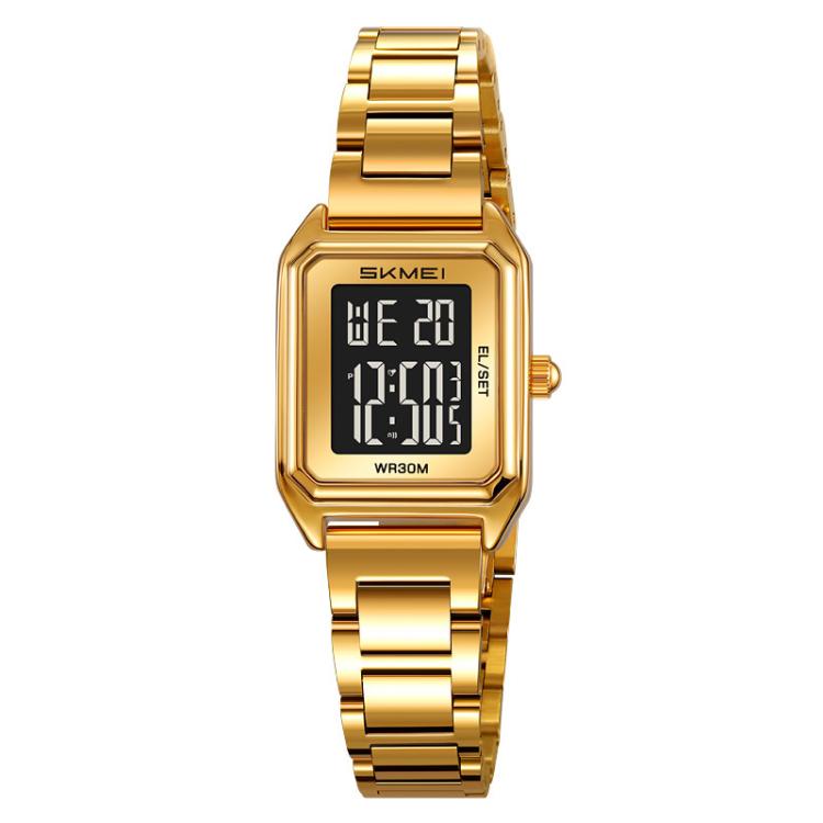 2493 Small Women Electronic Watch Square Steel Strap Watch, Gold Case... Gold Case Black