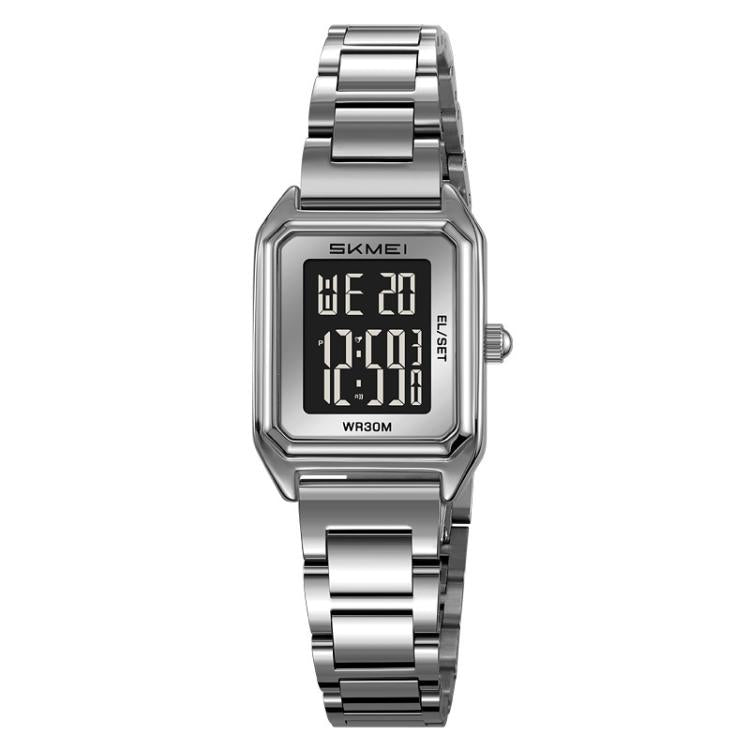 2493 Small Women Electronic Watch Square Steel Strap Watch, Gold Case... Silver Case Black