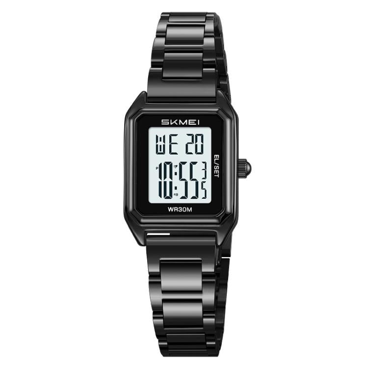 2493 Small Women Electronic Watch Square Steel Strap Watch, Gold Case... Black Case White