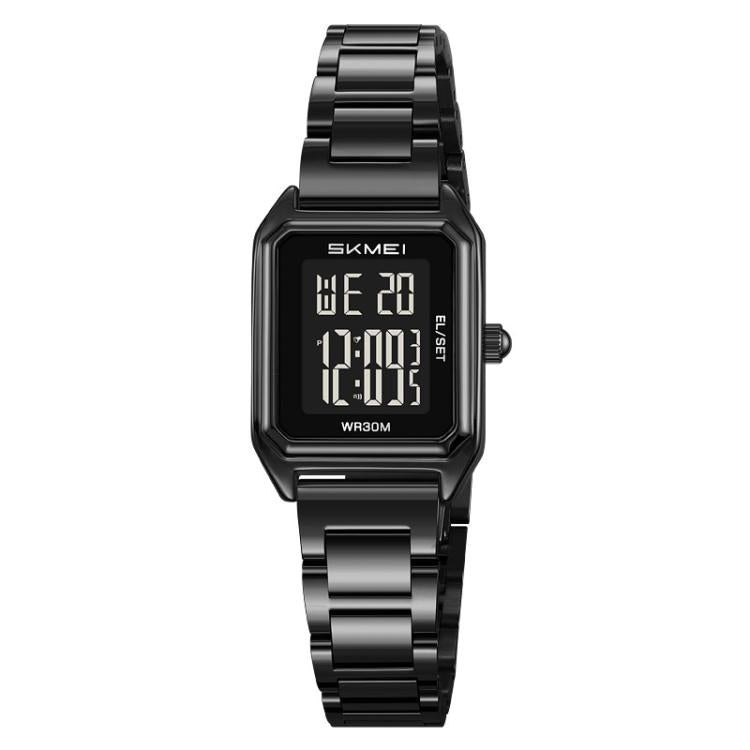 2493 Small Women Electronic Watch Square Steel Strap Watch, Gold Case... Black Case Black